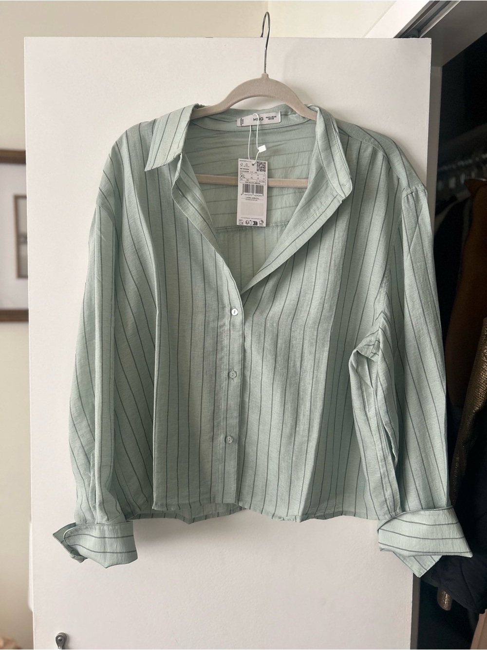 Mango Mint Green Striped Button-Up Shirt